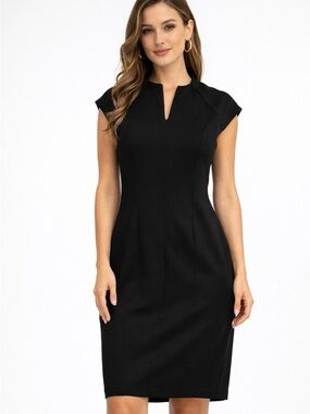 Classic Black Structured Shift Dress | Gold Zip Back | Size XL